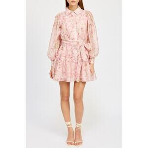 En Saison Josette Floral Long Sleeve Mini Shirtdress Pink Floral - XS